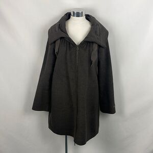 Brown Wool Zip Ribbon Collar Coat